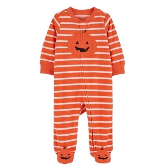 NWT Carter's Just One You®️ Baby Pumpkin Striped Footed Pajama - … - Picture 3 of 7